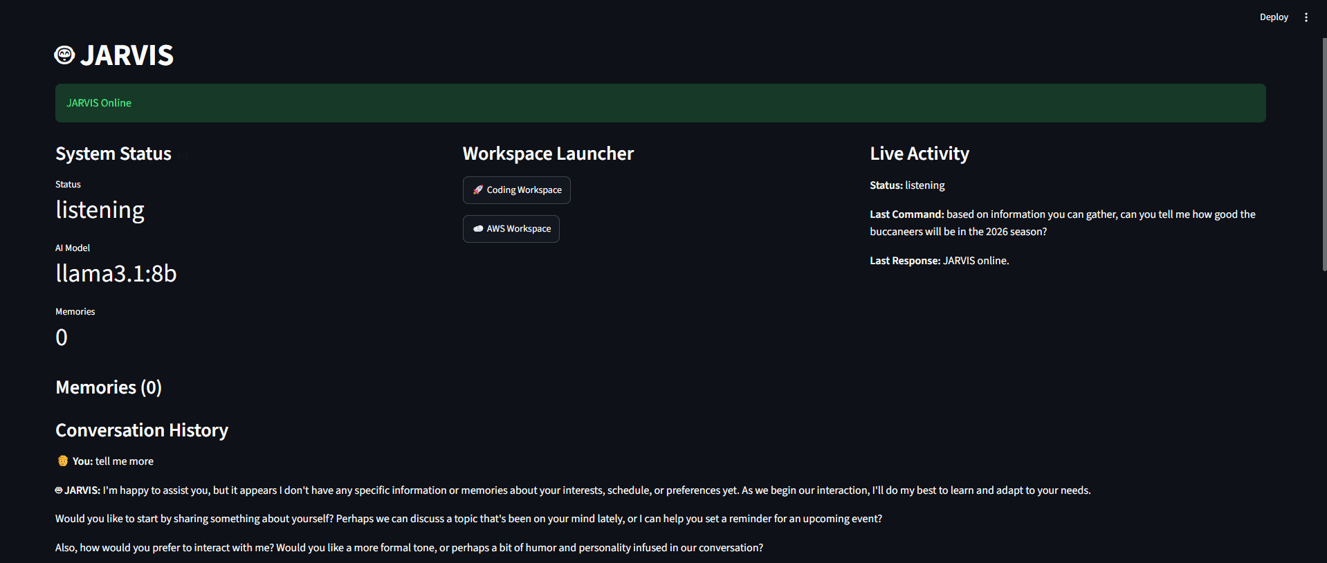 Screenshot of the JARVIS project