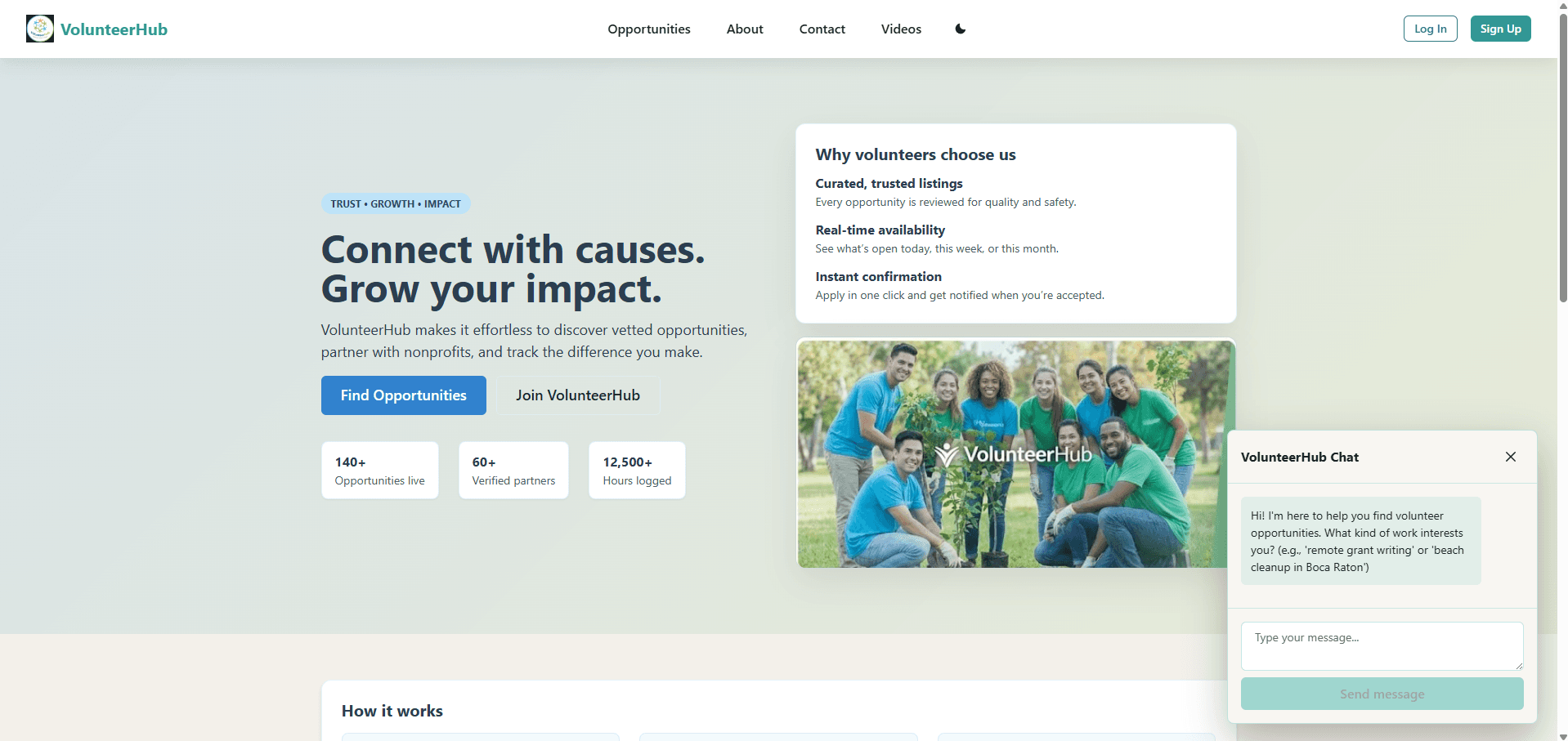 Screenshot of the VolunteerHub project